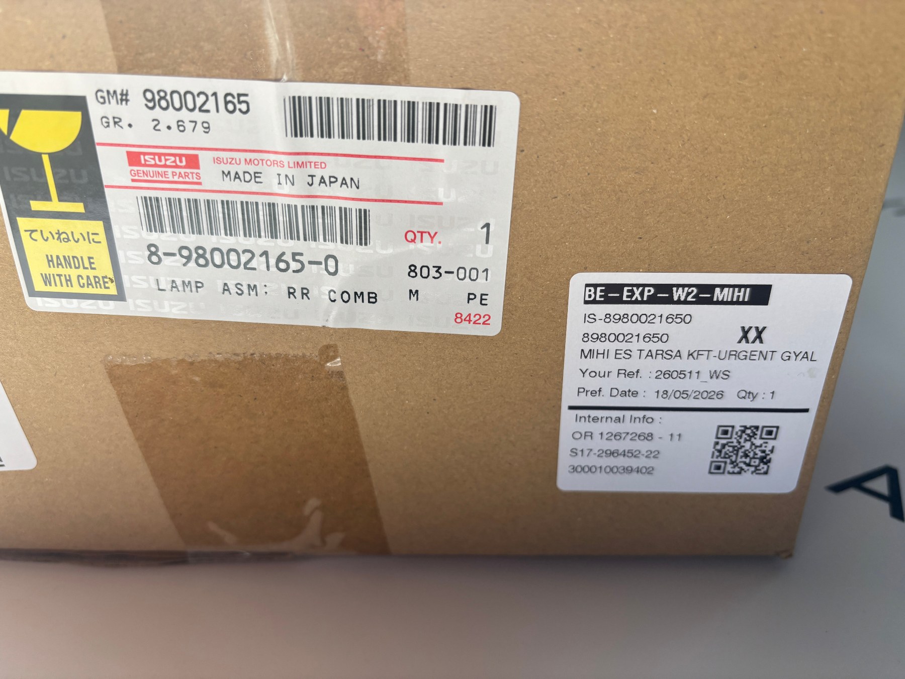 8980021650 gyári Isuzu dobozcímke